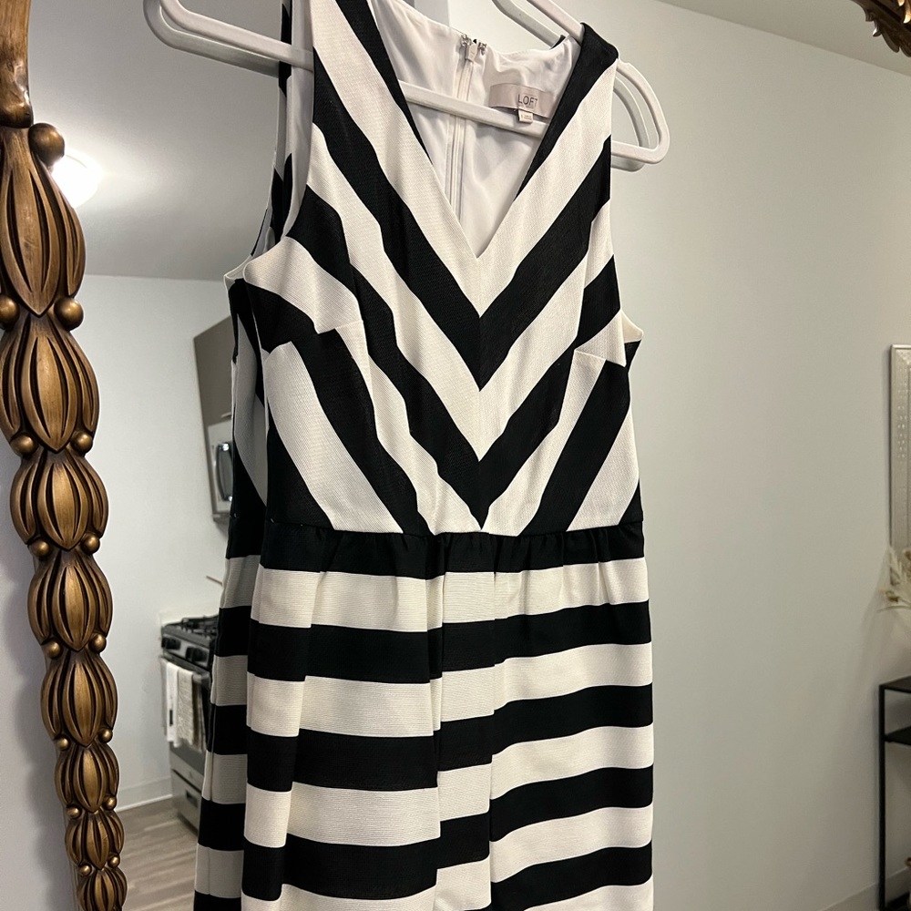 Loft black and white striped work dress